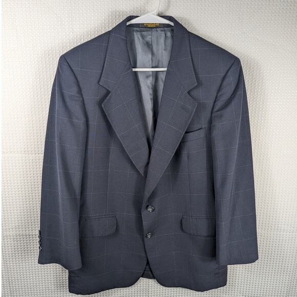 Evan Picone 40S Wool Suit Navy Windowpane Two Piece Made in USA Vintage 80s - Picture 2 of 8